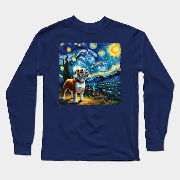 Starry Bulldog Dog Portrait - Pet Portrait Long Sleeve T-Shirt by starry_night